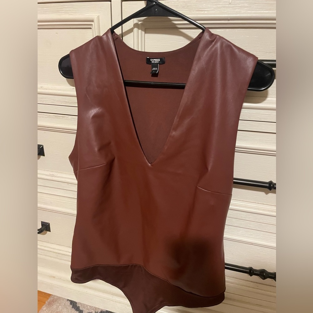 Express brand, faux leather brown bodysuit!